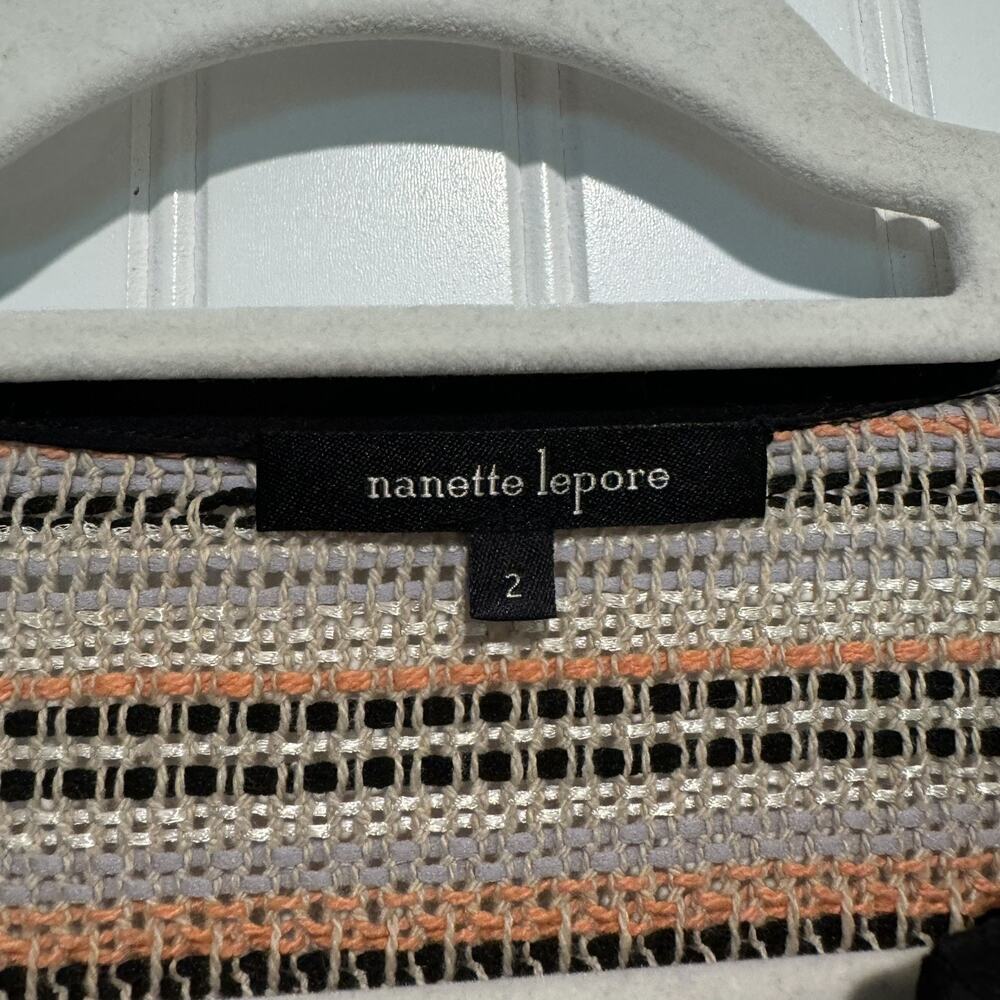 Nanette Lapore Striped Lace Cropped Jacket Cardigan Fringed Sleeves Size 2 - Picture 4 of 5